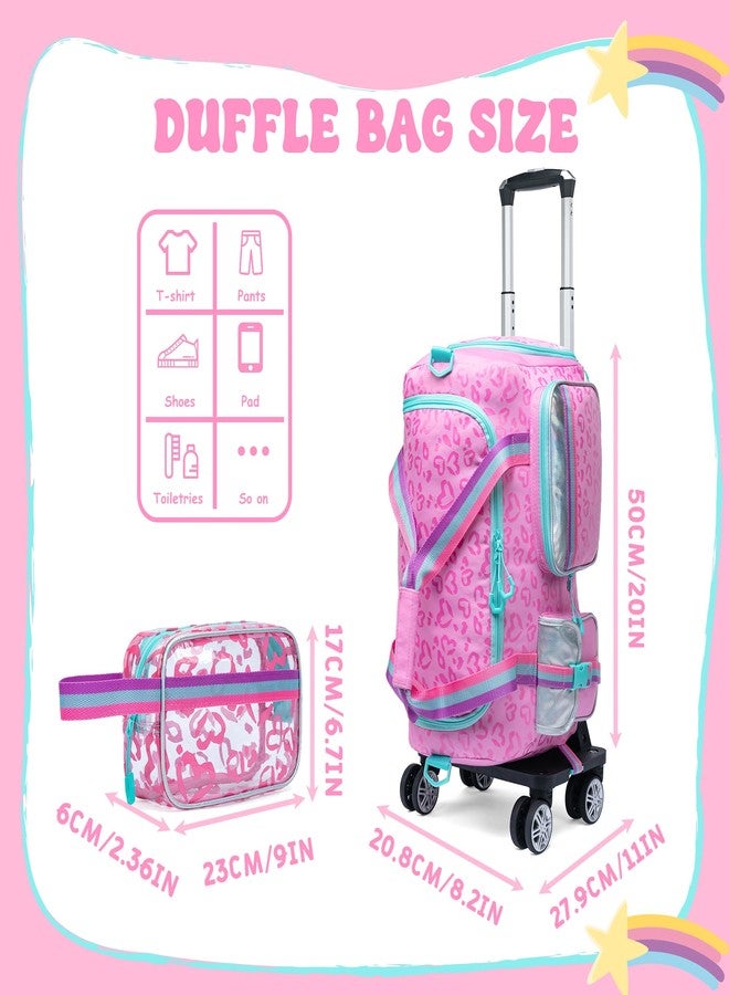 Oruiji Girls Duffel Bag With Wheels - Travel Overnight Bag for Kids With Toiletry Bag, Rolling Dance Duffle With Shoe Compartment - Image 3